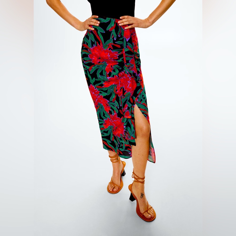 NWT Mango tropical printed skirt with bow Medium